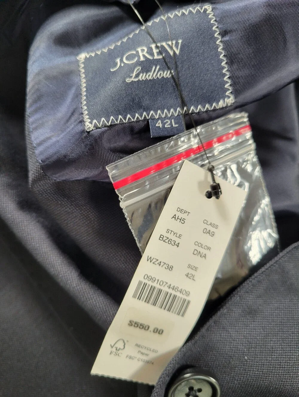 J Crew Ludlow Slim-fit suit jacket in Italian worsted wool Size 42L Dark Navy